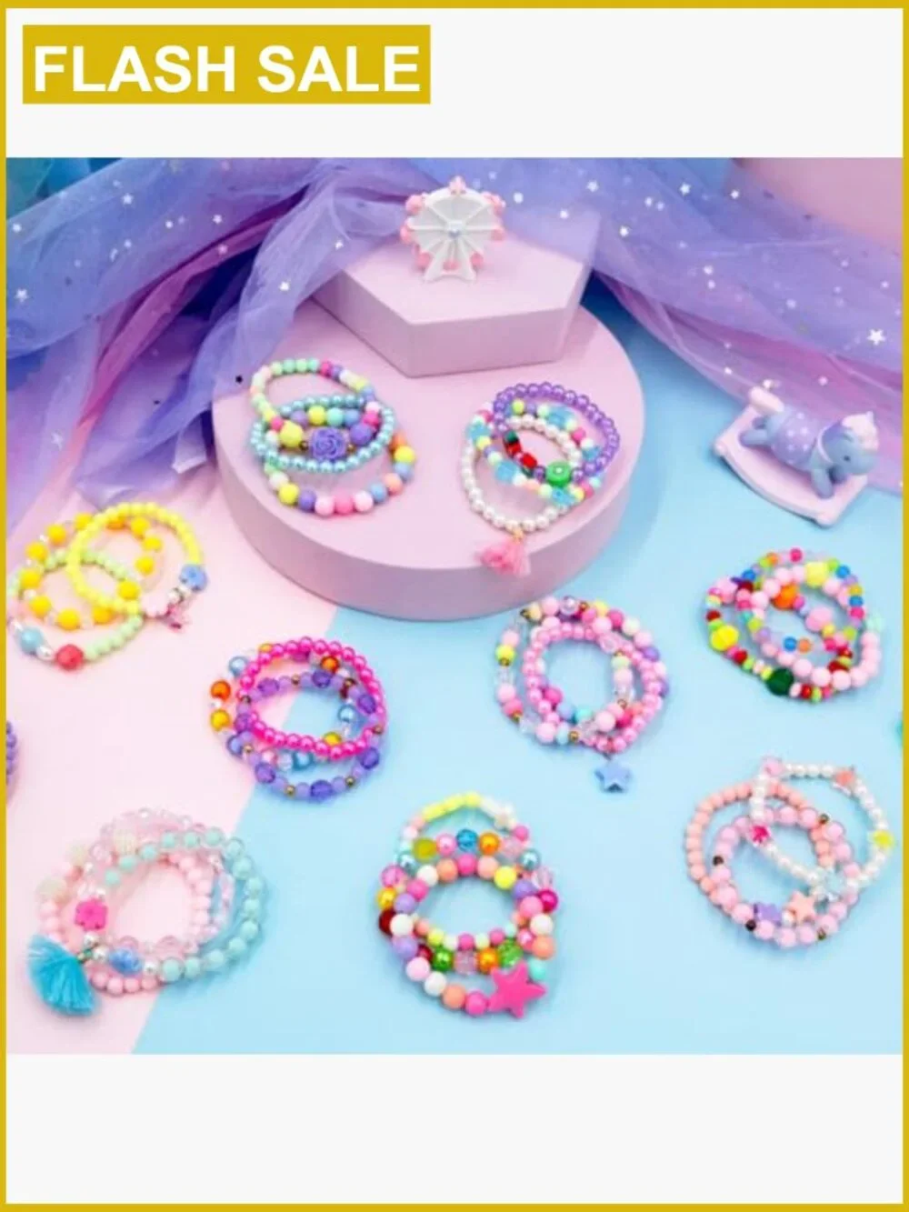 36 Piece Kids Bracelet Set - Acrylic & Resin Handmade Jewelry for Dress Up